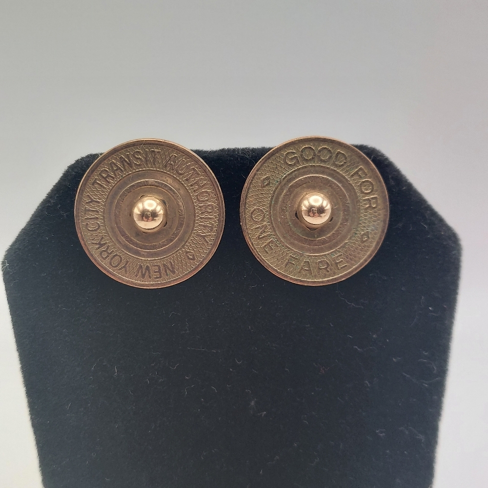 Vtg Subway Token Artisan Earrings, Unique! - Picture 5 of 7